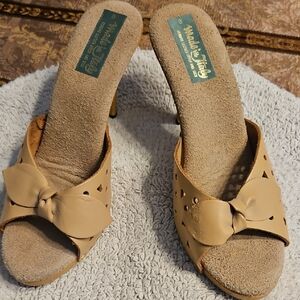 Women’s Tan Knot Front Slide Mules with Perforated Upper